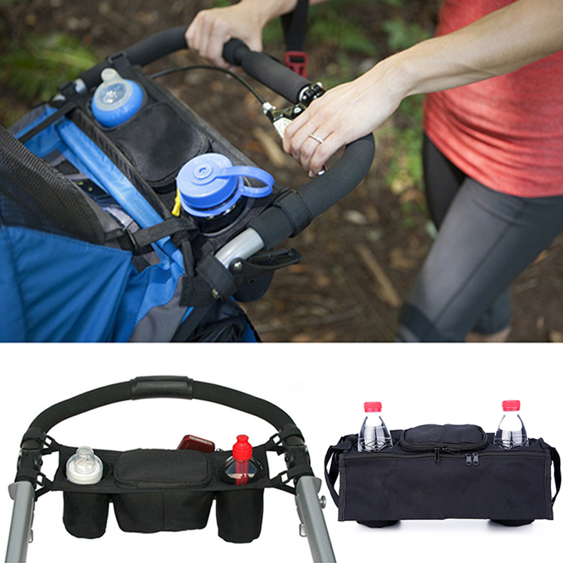 Stroller Organizador com suporte de copo isolado, saco destacável do telefone, alça de ombro, se encaixe para carrinho, acessórios do bebê