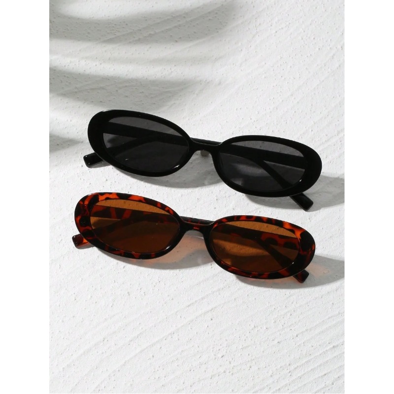 2pcs Vintage Oval Plastic Sunglasses Small Frame UV Protection Fashion Shade for Outdoor Travel Beach Holiday