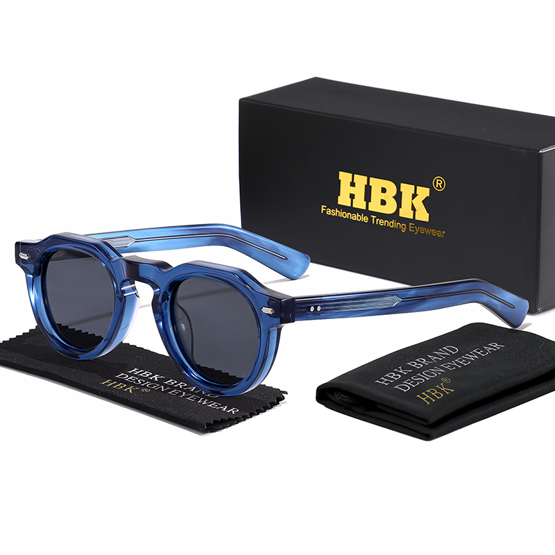 Okulary przeciwsłoneczne męskie HBK Classic Round Vintage Mała Oprawka Wysokiej Jakości Acetate Okulary Damskie Impreza Podróż Okulary Outdoor