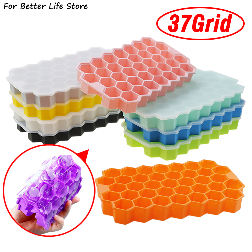 1 unidad de silicona suave de grado alimenticio de 37 rejillas con cubierta, molde para cubitos de hielo en forma de panal, lavable y reutilizable, fácil eliminación, herramientas de cocina para el hogar