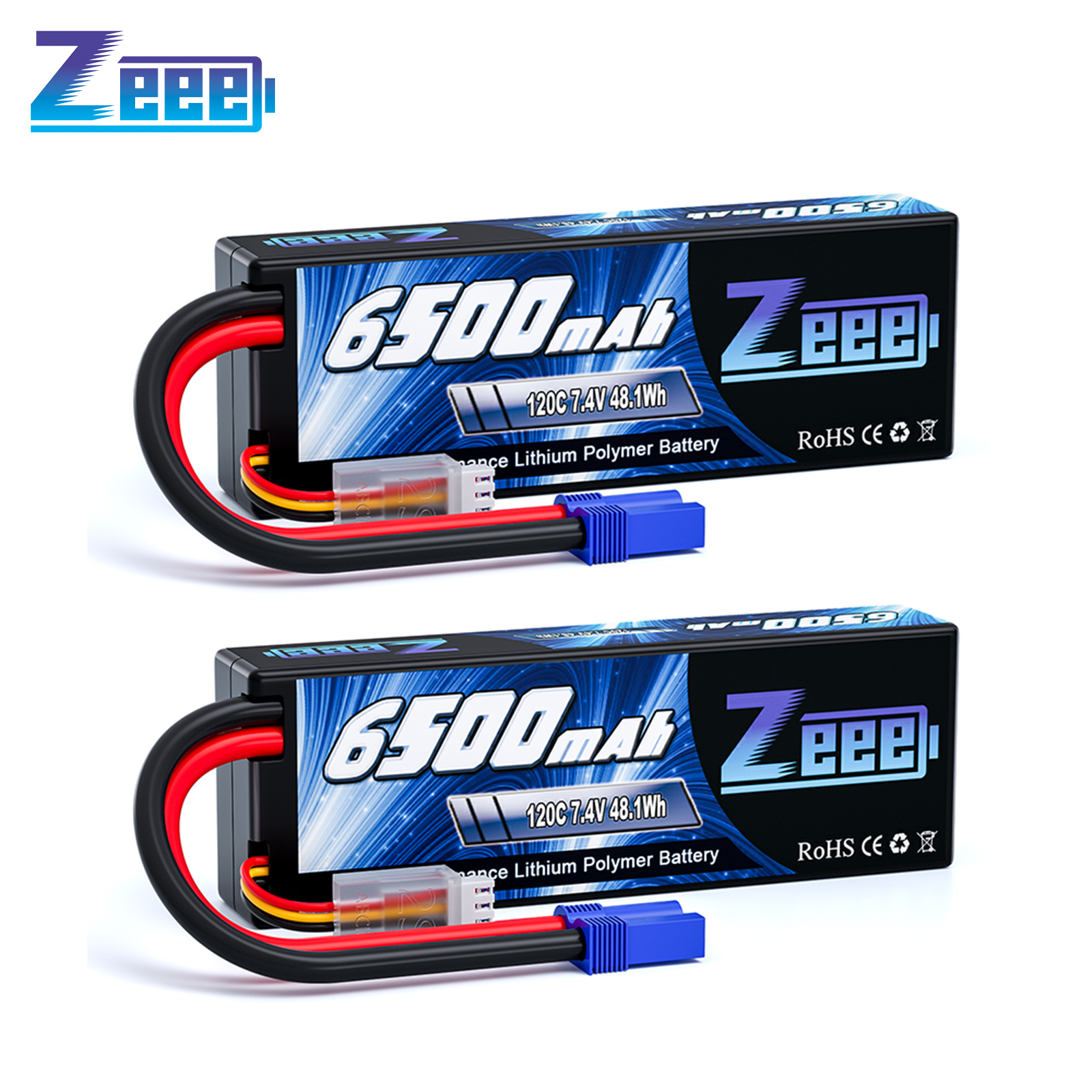 Zeee 2S 6500mAh baterai Lipo 7.4V 120C casing keras dengan colokan EC5 untuk mobil RC tangki truk Truggy perahu kendaraan RC model hobi balap