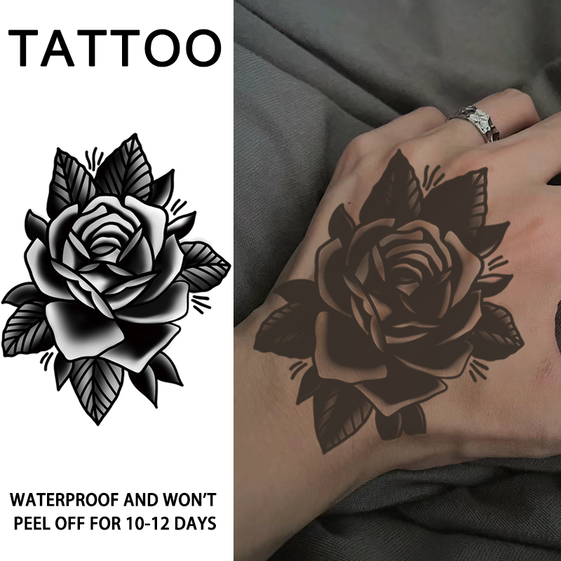 Rosa, adesivos de tatuagem temporária legais, adesivos de tatuagem de ervas à prova d'água e semipermanentes duráveis