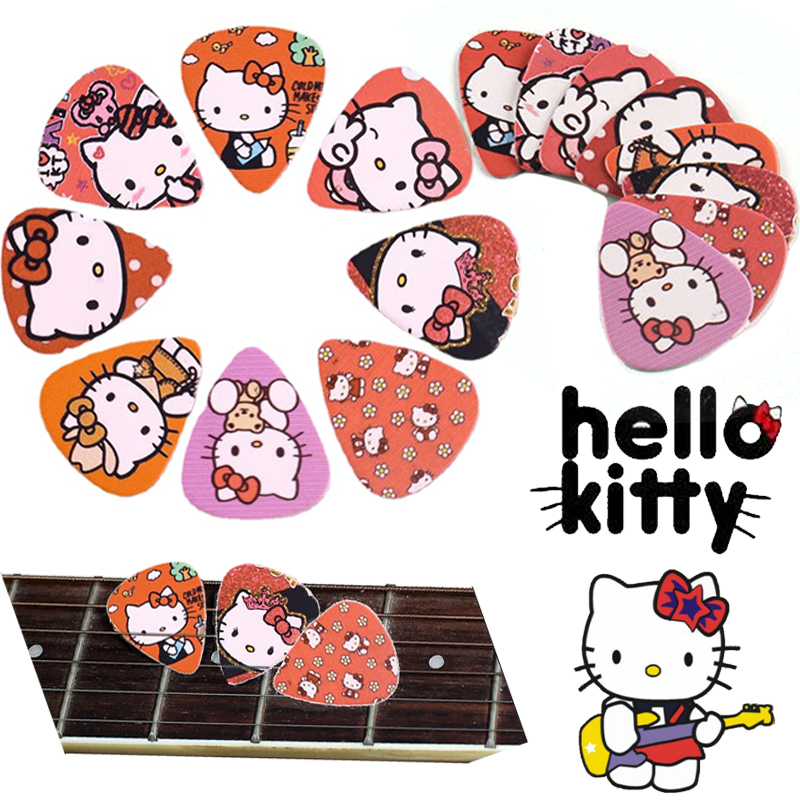 Palhetas de guitarra hello kitty, 6 peças, espessura 0.46 0.71 0.96 palheta de guitarra anime ukulele guitarra acústica acessórios de instrumento presente