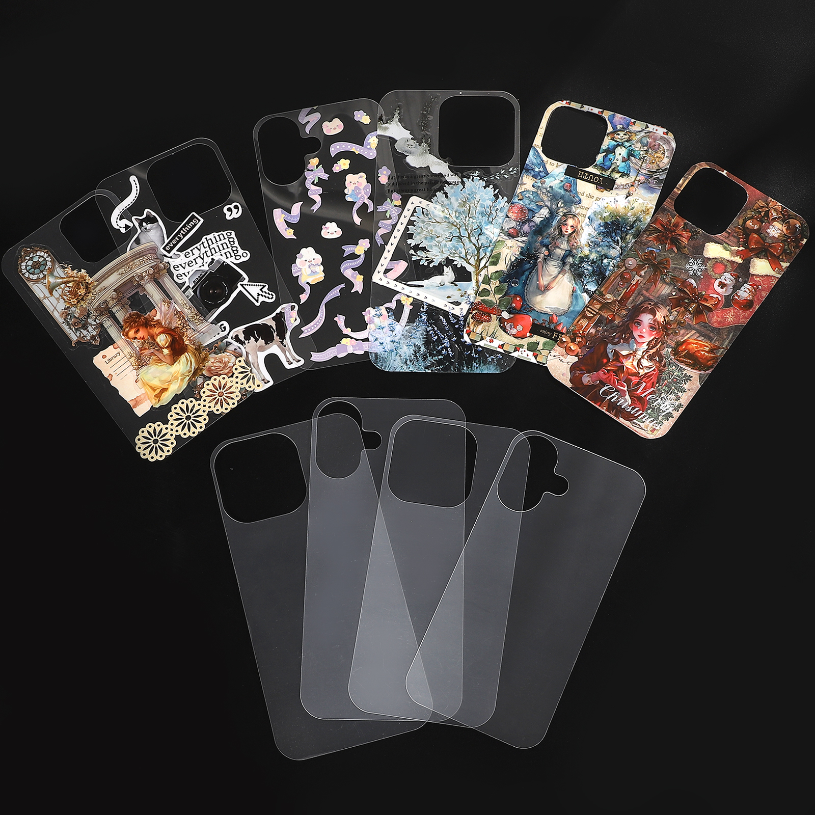 JIANWU 10pcs/set Mobile Phone Case Transparent Back Card Creative DIY Journal Material Decor Stationery