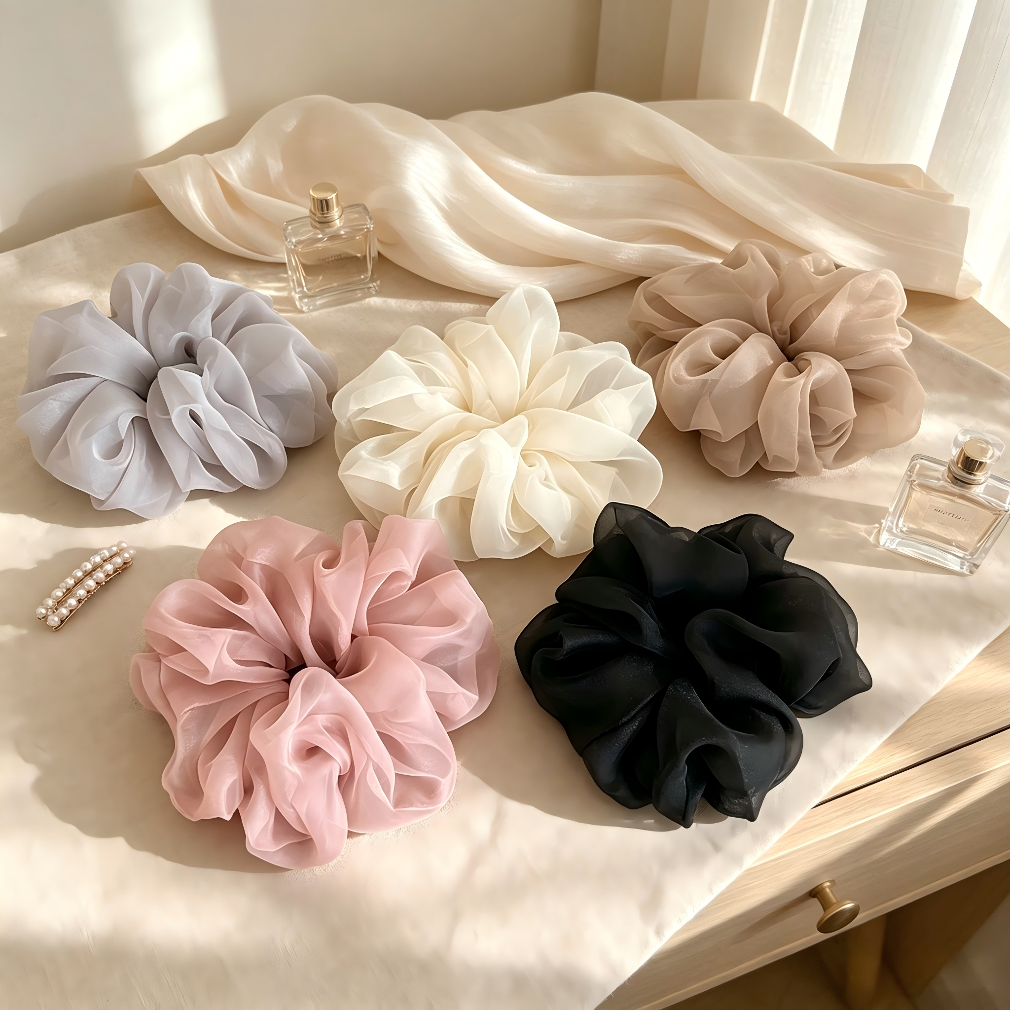 Elástico de cabelo grande com rede para mulheres, simples e moderno, não danifica o cabelo, elástico de cabelo fofo para meninas, rabo de cavalo alto.