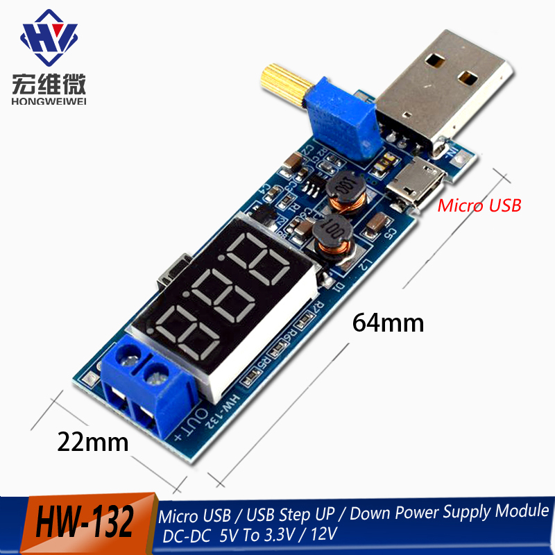 Boost Buck Converter micro USB Módulo de fuente de alimentación reductor/abajo DC-DC 5V a 3,3 V/12V Salida ajustable DC 1,2 V-24V