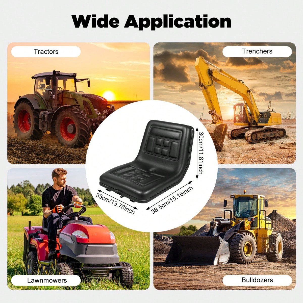 Universal Tractor Seat Black PVC Replacement Seat For Forklifts, Lawn Mowers, Kubota,Adjustable Seat W/Polyurethane Foam Cushion