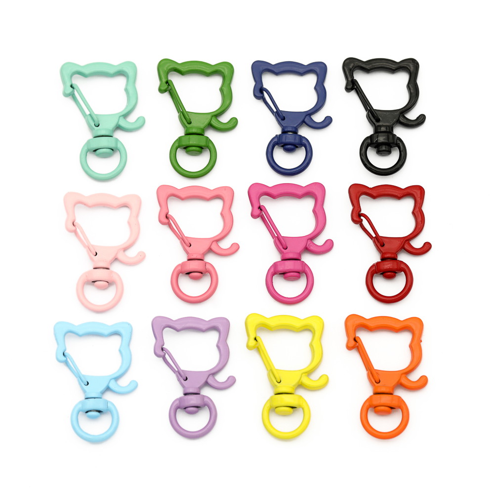 10pcs Candy Colors Cat Shape Fashion Chain Key Lobster Keychain Design Key Ring Hook Retaining Ring Diy Key Rings Accessories