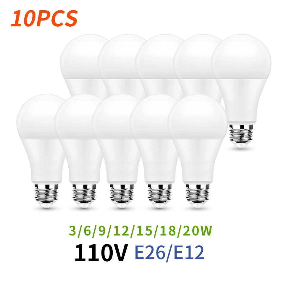 10PCS Led 전구 E26 E12 AC110V 20W 18W 15W 12W 9W 6W 3W 3000K/4000K/6000K 가정 및 사무실 조명에 대 한 높은 루멘 빛