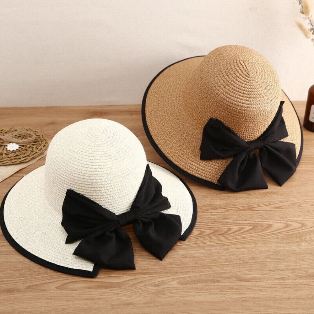 Sombrero de paja elegante para mujer, sombrero de playa flexible para el sol, ala ancha, gorra de cubo plegable, protector solar para acampar al aire libre y senderismo, Verano