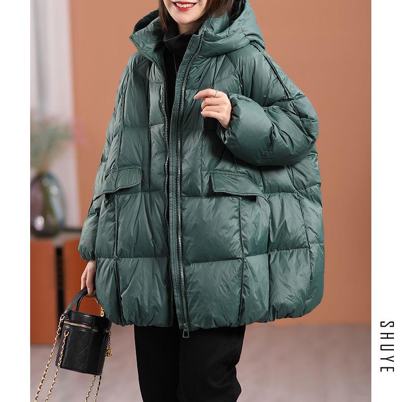 Ultra-Light Warm Du down Puffer Jaet Women's Casual Thiened Mid-Length Waterdrop ape White Du Feather Coat