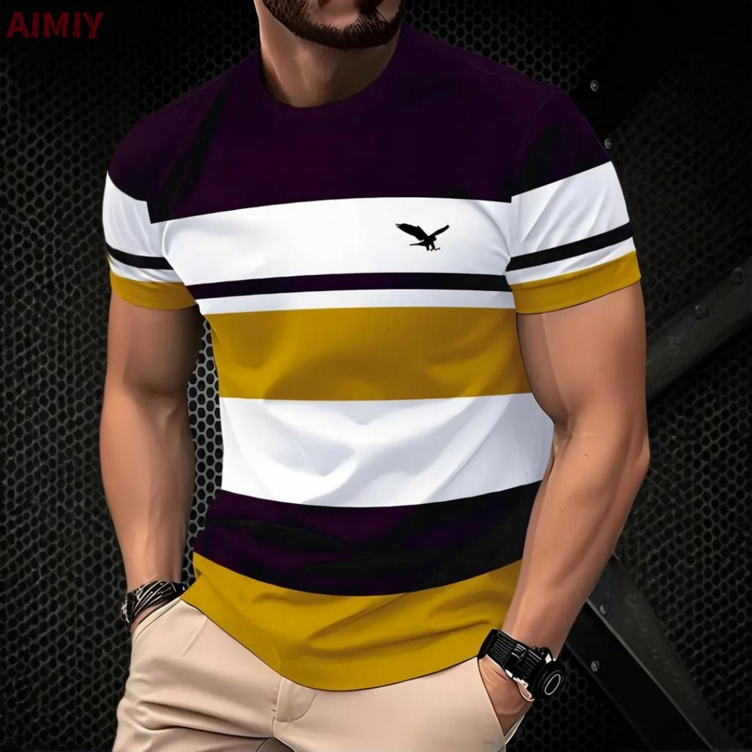 Camiseta de gran tamaño para hombre, Top informal de manga corta con cuello redondo para exteriores, estilo estampado a rayas, ropa holgada de gran tamaño para verano