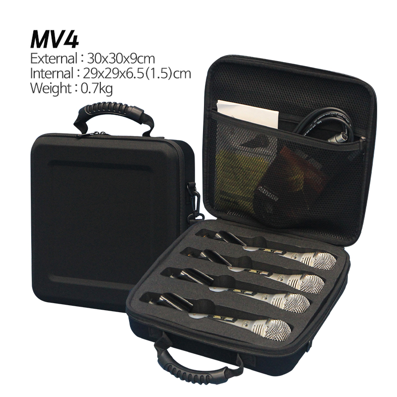Estojo para Microfone EVA com Fio e Sem Fio, Equipamento de Som, Estojo Horizontal para 4 Microfones