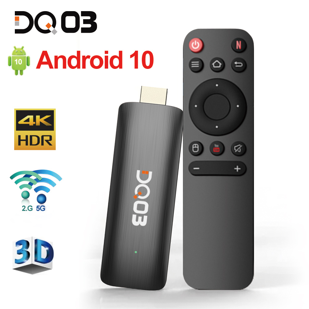 DQ03 Mini TV Stick avec façades, Android 10, Core ARM, Cortex A53, CPU, 2 Go, 16 Go, Prise en charge 4K @ 60fps, HDR10 +, H.disparies, 2.4G et 5.8G, Touriste Wifi Porta
