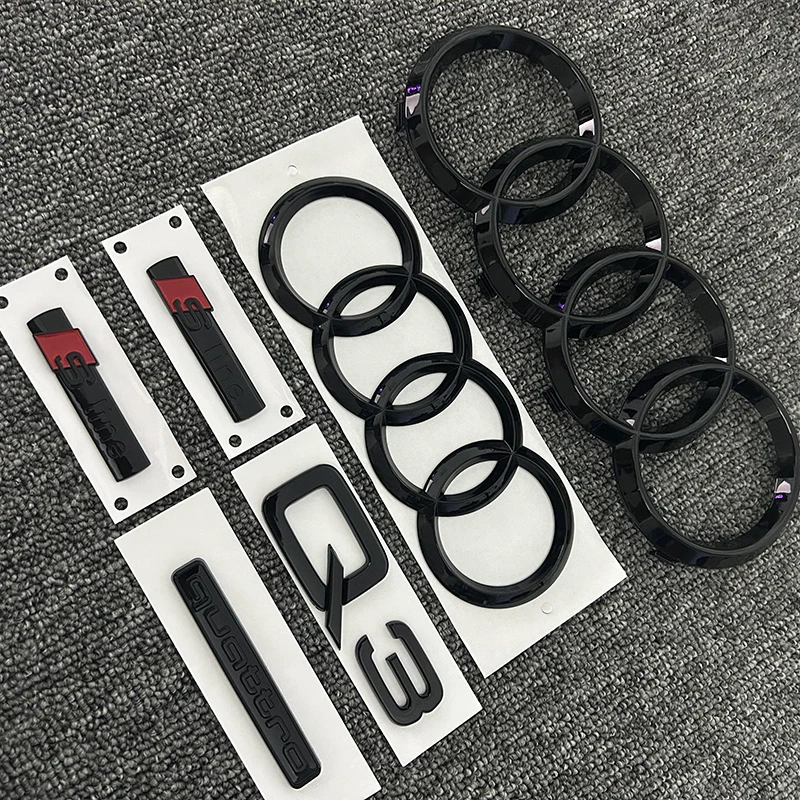 AUDI Q3 2013-2022 4 anillo logo ABS negro capó de coche emblema de parrilla delantera insignia del maletero trasero pegatina Q3 emblema Quarrto Sline
