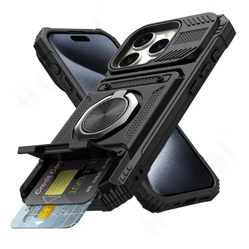 Hülle für iPhone 11 13 14 15 16 Pro Max 14 15 16 Plus 11, magnetisch gedrehter Ringständer, robuste Fallschutz-Brieftaschenabdeckung