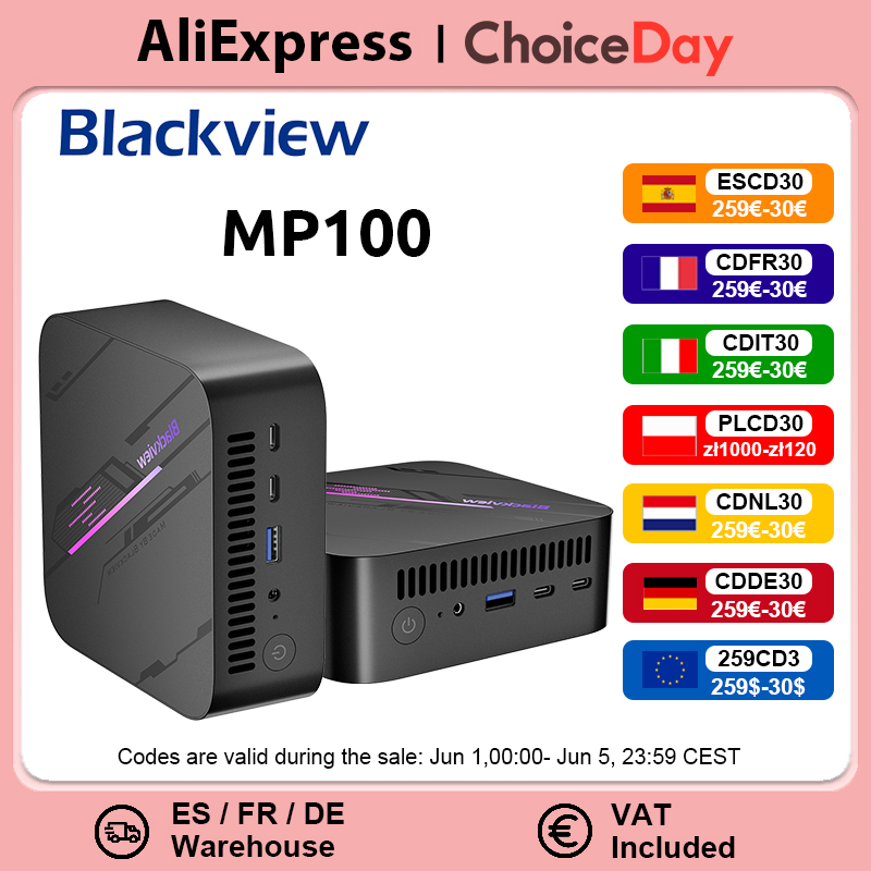 Blackview-Mini PC MP100, AMD R7 5700U/5825U, Windows 11, 8 cœurs, 16 threads, 16 Go DDR4, 512 Go/1 To SSD, WiFi 6, nouveauté