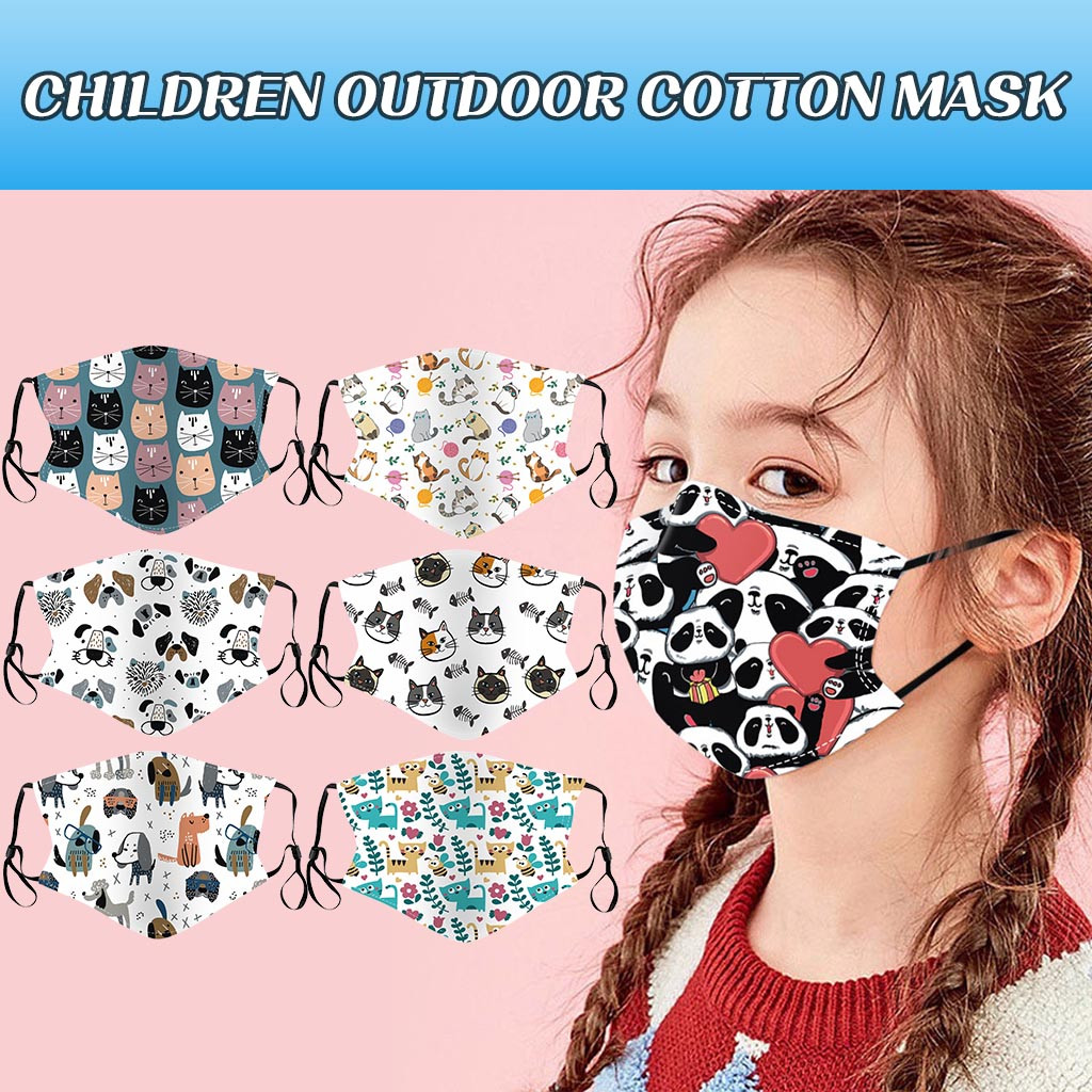 Cartoon Animal Print Máscara facial para crianças, reutilizável, à prova de poeira, inodoro, livre de irritação, ao ar livre, algodão, fofo, conforto, 1pc