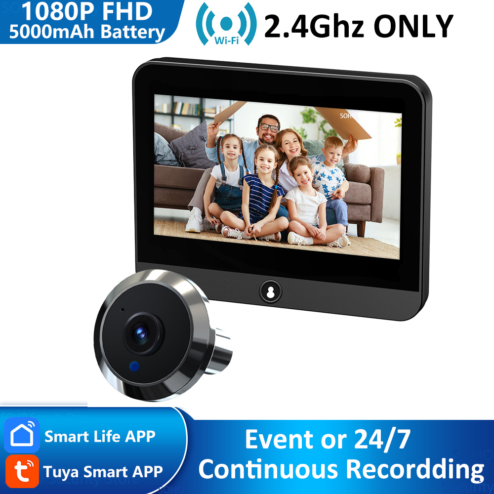 Мини 1080P Tuya Smart Life Домашний цифровой просмотрщик Глазки Дверной глазок Wi-Fi ИК Без красного экспозиции Камера ночного видения 4,3-дюймовый монитор