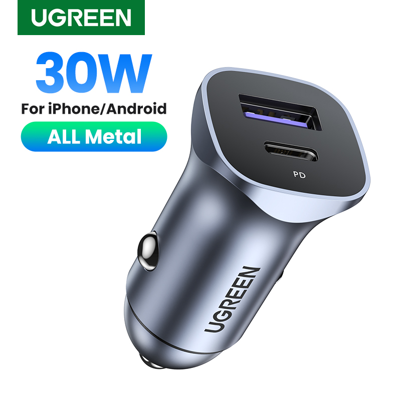 Caricabatteria da auto UGREEN 30W Dual Port QC 4.0 3.0 ricarica rapida per iPhone 14 13 12 caricabatterie Xiaomi Huawei Samsung Supercharge tipo C