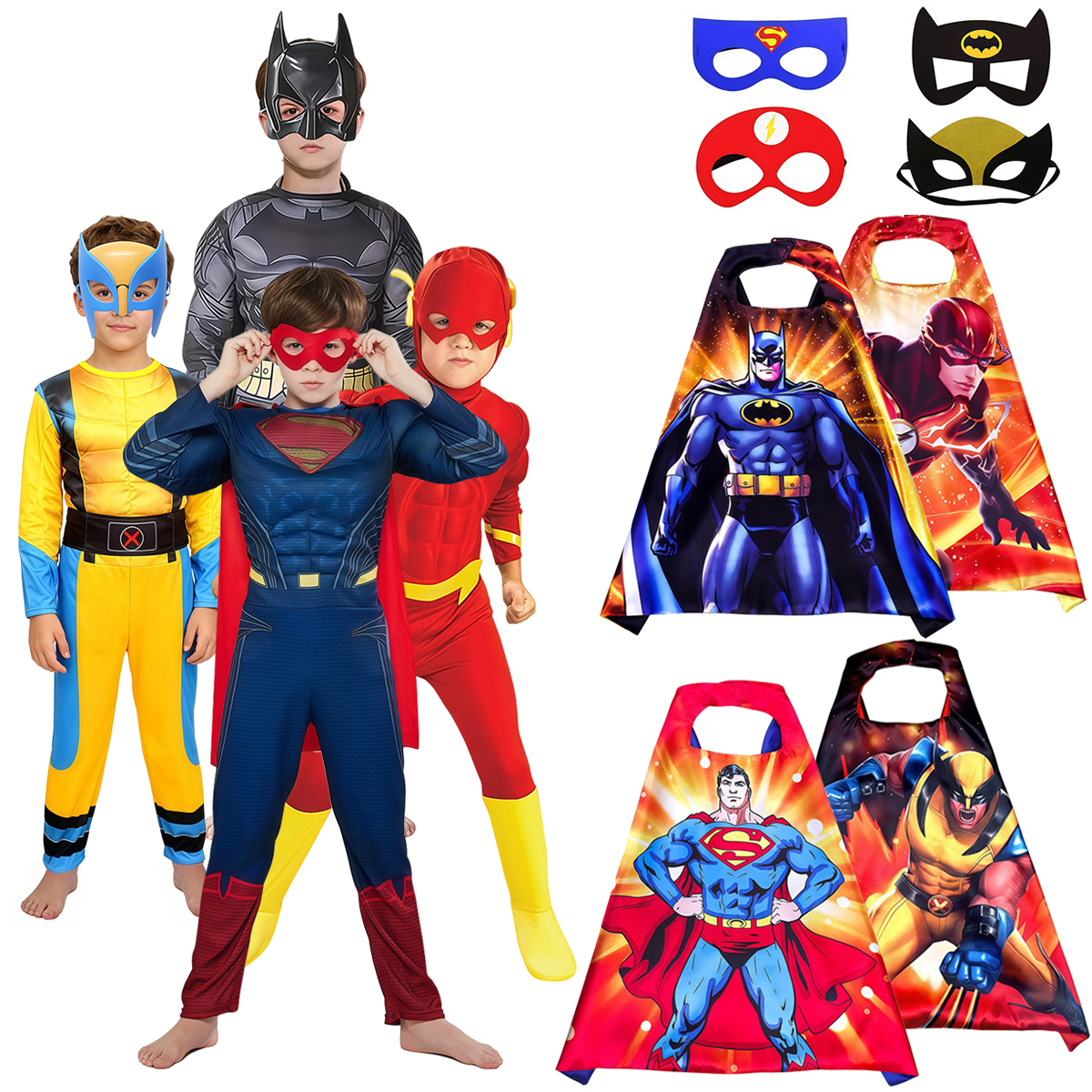 Disfraz de Superhéroe, Mono Musculoso, Capa, Máscara, Disfraz de Carnaval de Halloween, Regalo de Cumpleaños