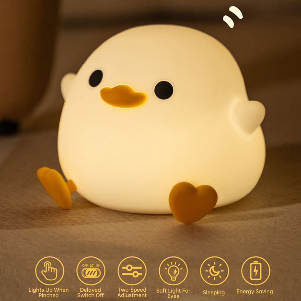 LED-Nachtlicht Niedliche Ente Cartoon Tiere Silikon Kinderzimmer Nachtlicht USB wiederauf ladbare Nachttisch lampe Touch Sensor Timing Lampe
