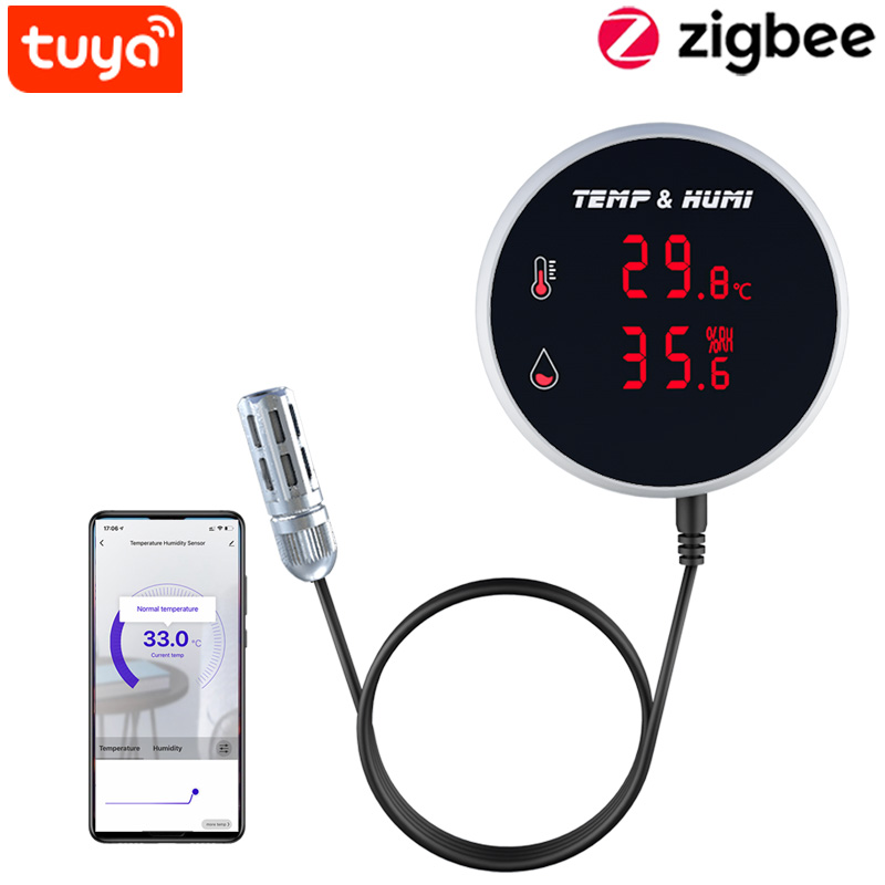 Termómetro higrómetro inteligente Tuya Zigbee con carga USB de temperatura externa o batería recargable