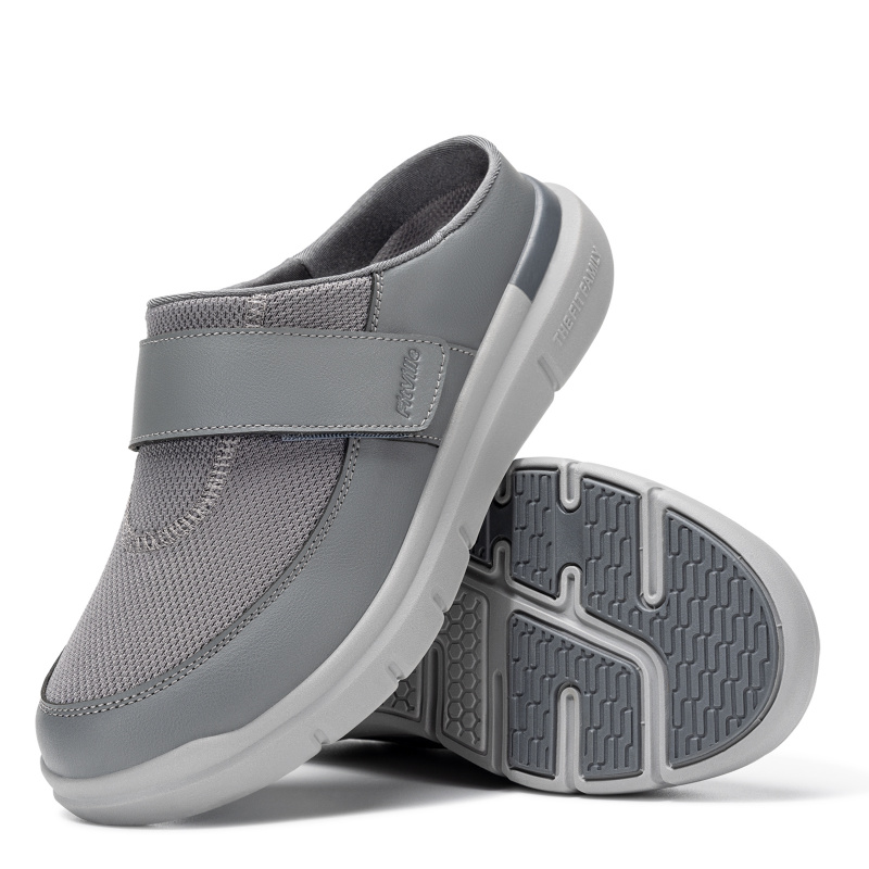 Chinelos largos FitVille para homens, mules sem cadarço, tamancos para pés inchados, alça ajustável, sapatos leves para caminhada ao ar livre