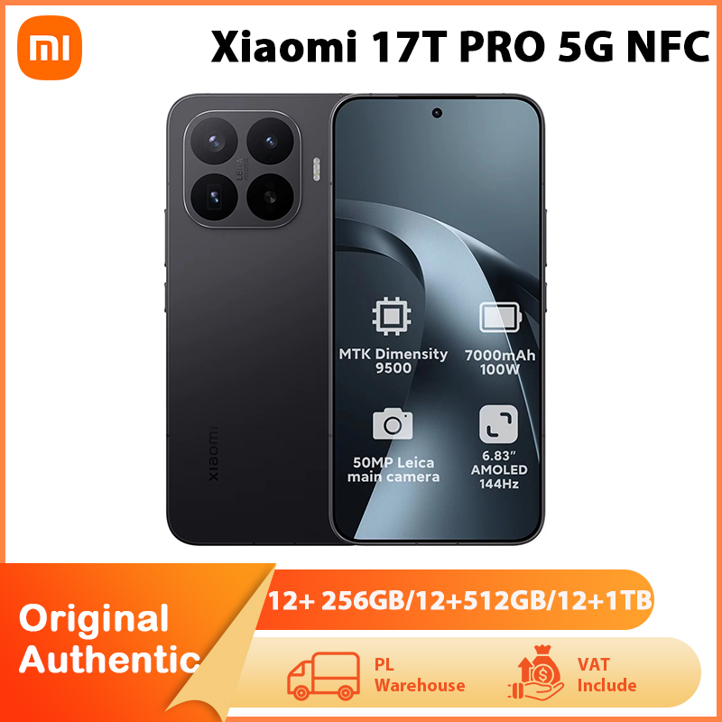 Smartphone Xiaomi 17T PRO 5G con NFC, processore MediaTek Dimensity 9500, batteria da 7000mAh, ricarica rapida a 100W, display AMOLED da 6.83'' a 144Hz e fotocamera da 50MP con OIS