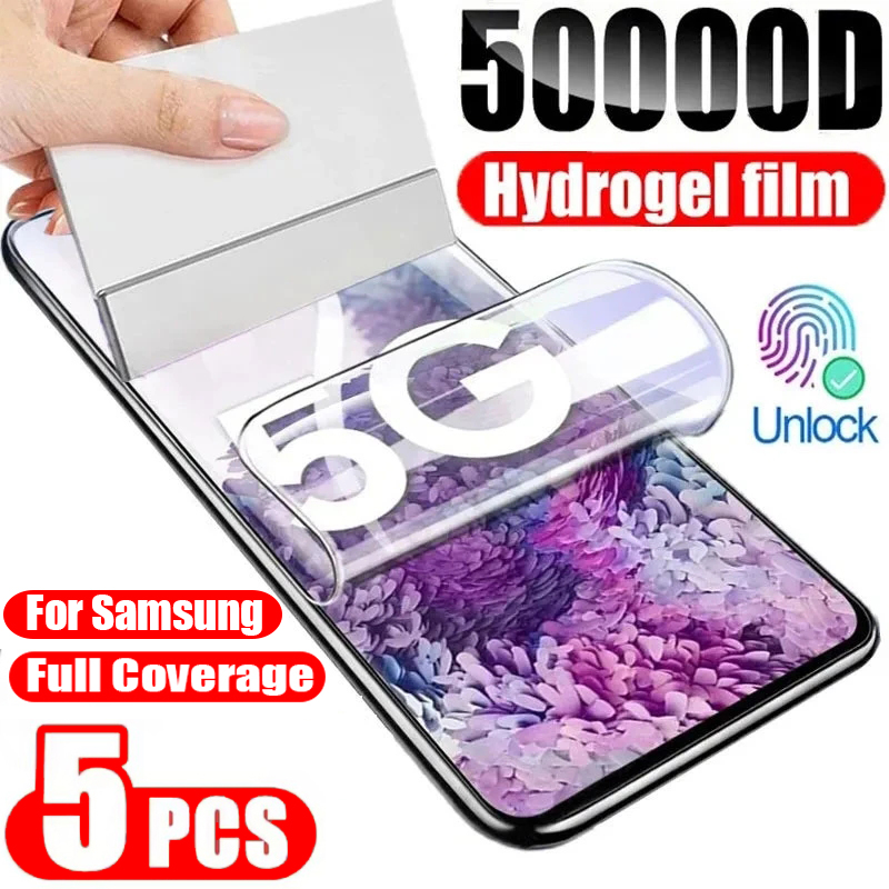 5Pcsฟิล์มHydrogelสําหรับSamsung Galaxy S20 S22 S21 Ultra S10 S9 S8 Plus FEป้องกันหน้าจอสําหรับSamsung Note 20 10 9 8 Plus S23U