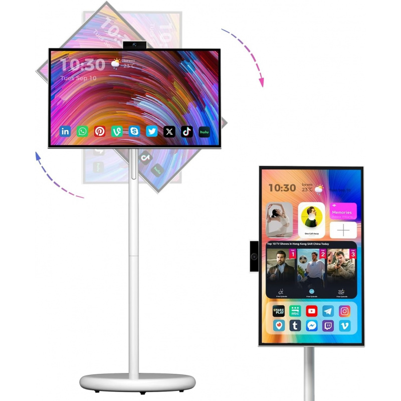 27インチ スマートポータブルテレビ、FHDタッチスクリーンモニター（ホイール付き）、Android 15、6GB +128GB、ワイヤレス可動ディスプレイ、EDLA認証