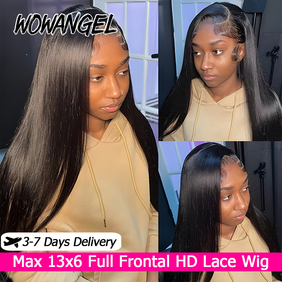 Parrucche WowAngel Pre-Plucked 13x6 HD Lace Front Lisce, Parrucche Frontali Complete 100% Capelli Umani con Nodi Sbiancati, Capelli Brasiliani per Donne