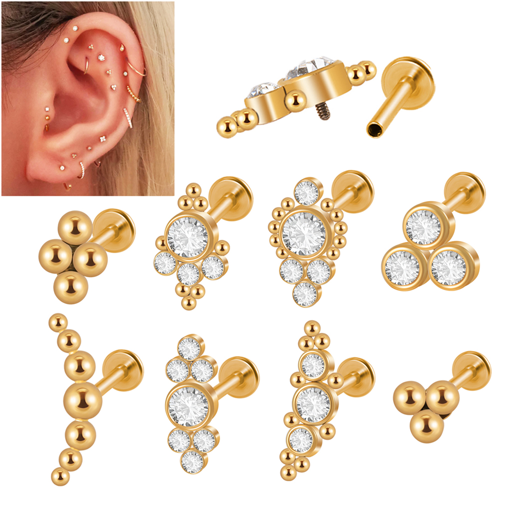 1pc 316l chirurgischer Stahl 16g vergoldet cz Labret Lippen ring Kristall Cluster Ohr knorpel Tragus Helix Daith Piercing Schmuck