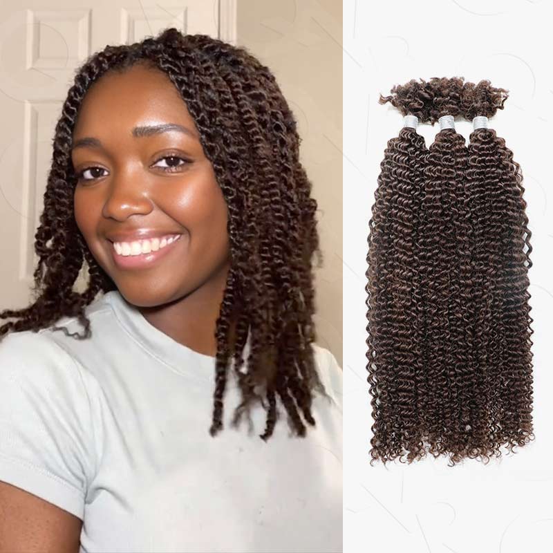 Sleek Curly Human Hair Bulks QVR 1 Packung Afro Kinky V Bulk Hair für Kinky Twist Crochet Flechthaar 100 % Echthaarbündel