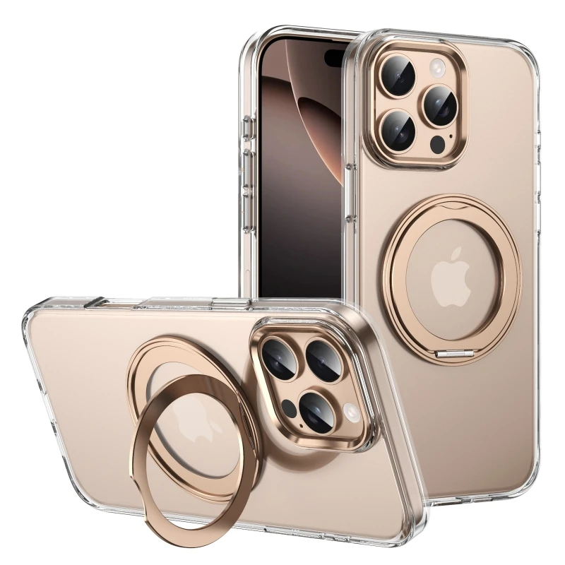 Nueva funda de teléfono con soporte giratorio de oro del desierto para iphone 16 15 14 13 12 pro max plus Magsafe cubierta de carga inalámbrica magnética