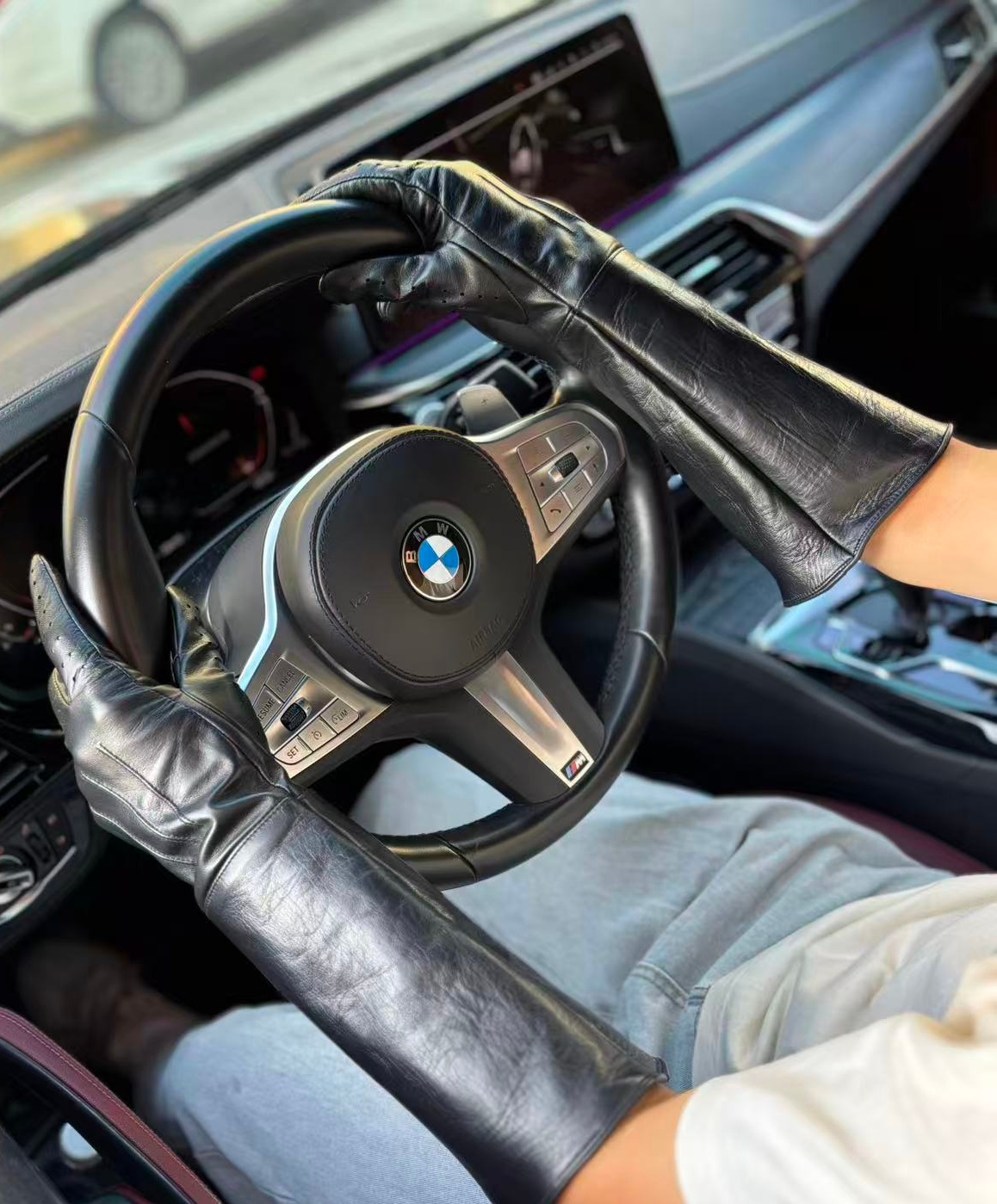 Guantes de piel de cabra para hombre, finos, con pantalla táctil, para conducir, ciclismo, motocicleta, transpirables, para reparación manual, de cuero.