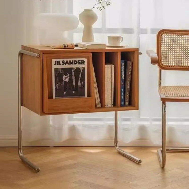Bibliothèque nordique haut de gamme en bois massif, meuble de rangement rétro simple pour salon et côté canapé