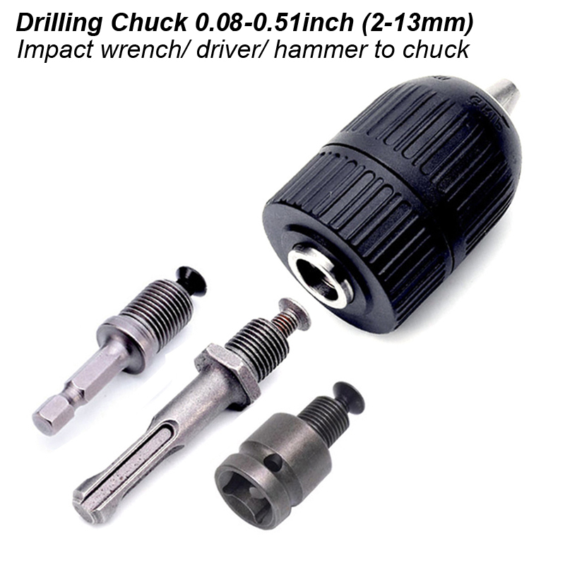 Mandril de perfuração sem chave, conversor de 2-13mm, rosca 1/2 "-20unf, adaptador de troca rápida sds 1/4", chave de impacto hexagonal, broca