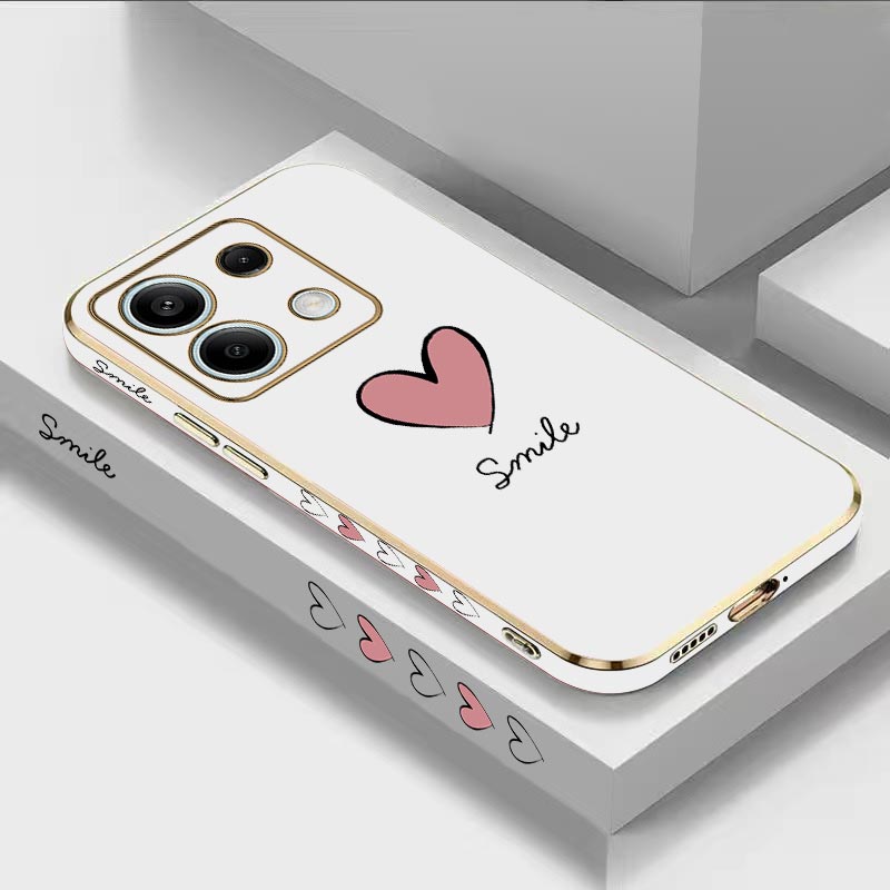 Grote Rode Hart Luxe Plating Telefoon Case Voor Xiaomi Redmi Note 13 13ProPlus 13Pro 12 12R 12Pro 11 11S 10 11SE 11E 11T 11Pro Cover