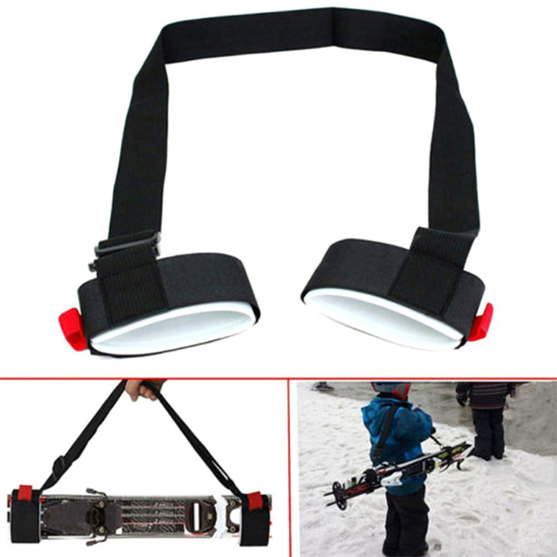 ไนลอน Skiing POLE ไหล่ Hand Carrier Lash สายรัดปรับ BUCK HOOK LOOP ปกป้องไนลอนสีดําสกีสายคล้องกระเป๋า