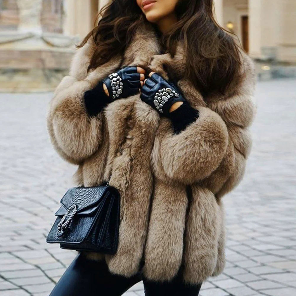 2025 Winter Plus Größe Faux Pelz Langen Mantel Frauen Elegante Langarm Flauschigen Strickjacke Jacke Damen Große Dicke Warme Pelzigen outwear