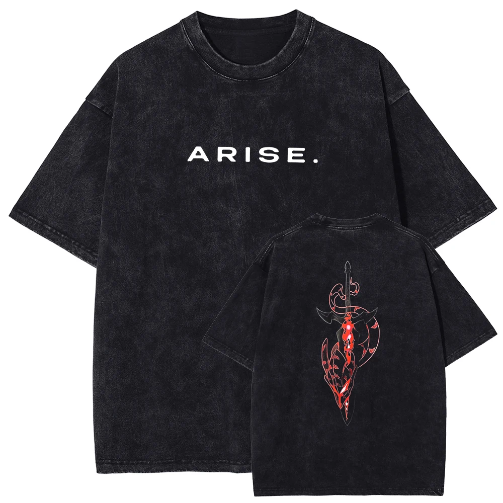 Футболка ARISE Solo Leveling с манга-графикой, винтажная, из выстиранного хлопка, с коротким рукавом, оверсайз, для мужчин и женщин
