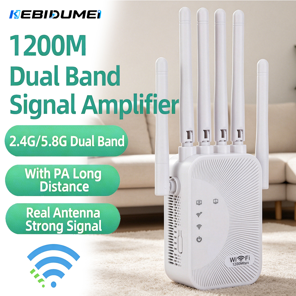 KEBIDUMEI 1200Mbps 2.4G&5GHz AC1200 Dual Band WiFi Extender Wireless Signal Booster WiFi Repeater Amplifier Home Office Router