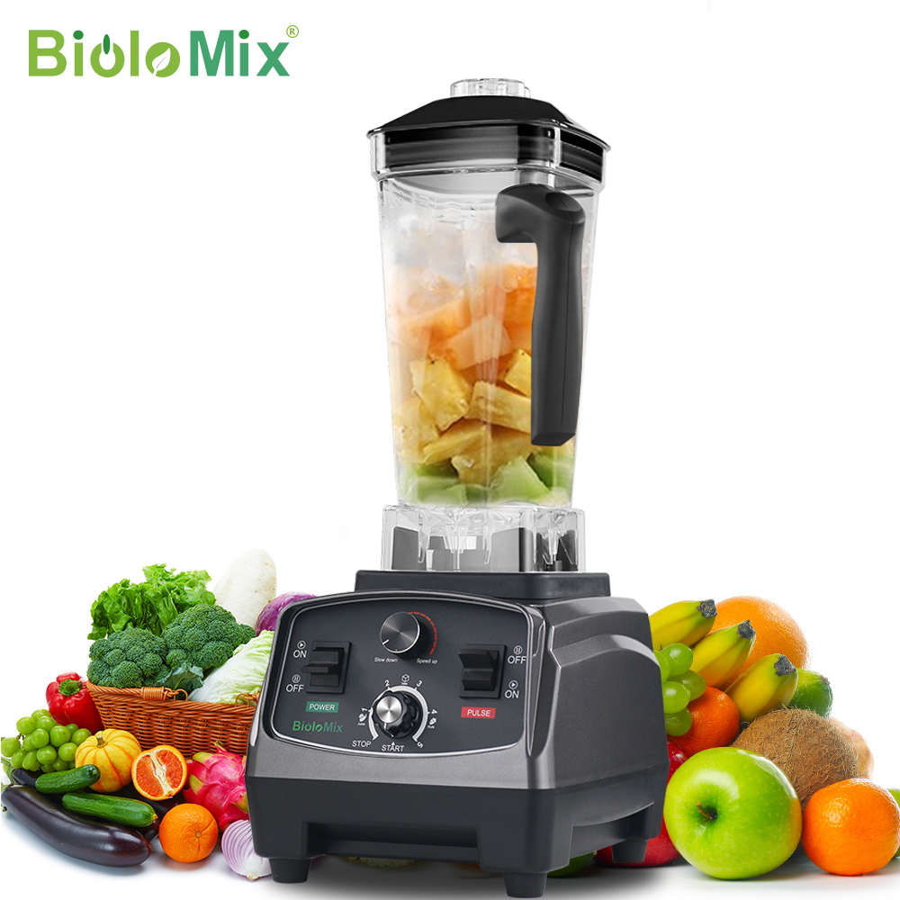 BioloMix 3HP 2200W Heavy Duty Commercial Grado Timer Frullatore Mixer Spremiagrumi Frutta Robot da Cucina Frullati di Ghiaccio BPA Libero 2L Barattolo