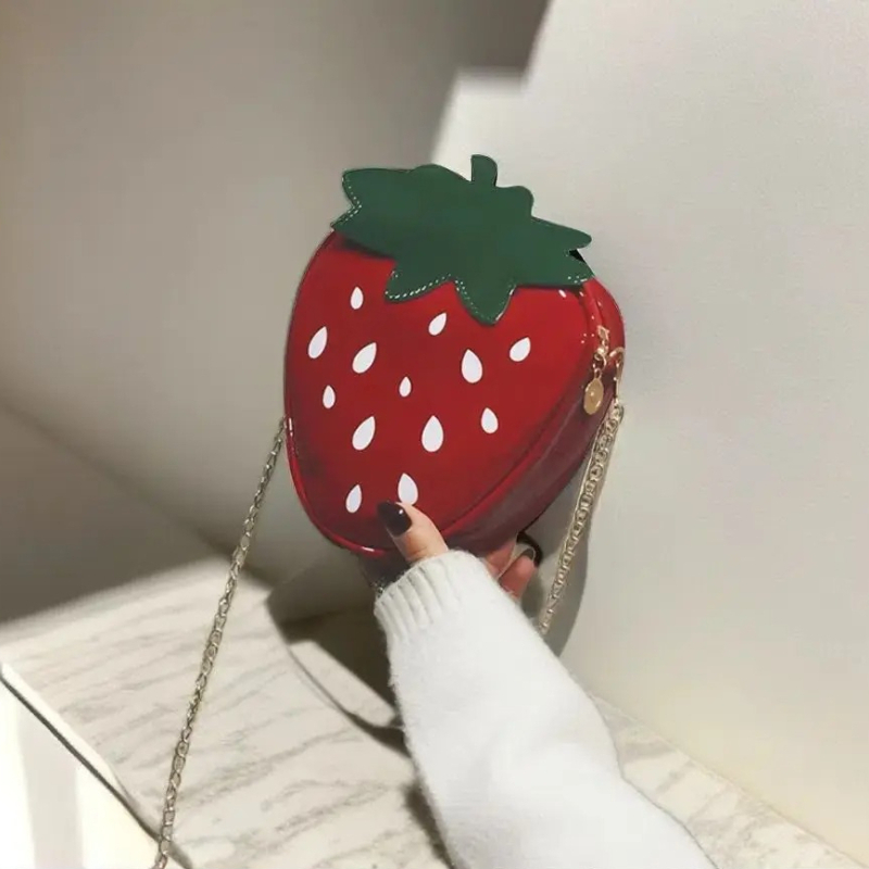Leuke leren damesschoudertas met trendy mode-persoonlijkheid en aardbei-crossbody