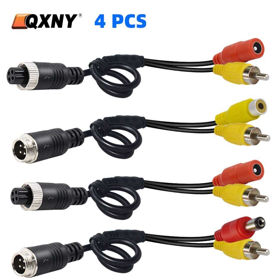 QXNY 4 buah 4Pin kepala penerbangan pria/wanita ke RCA Pria DC kabel ekstensi adaptor konverter untuk keamanan DVR Kamera CCTV