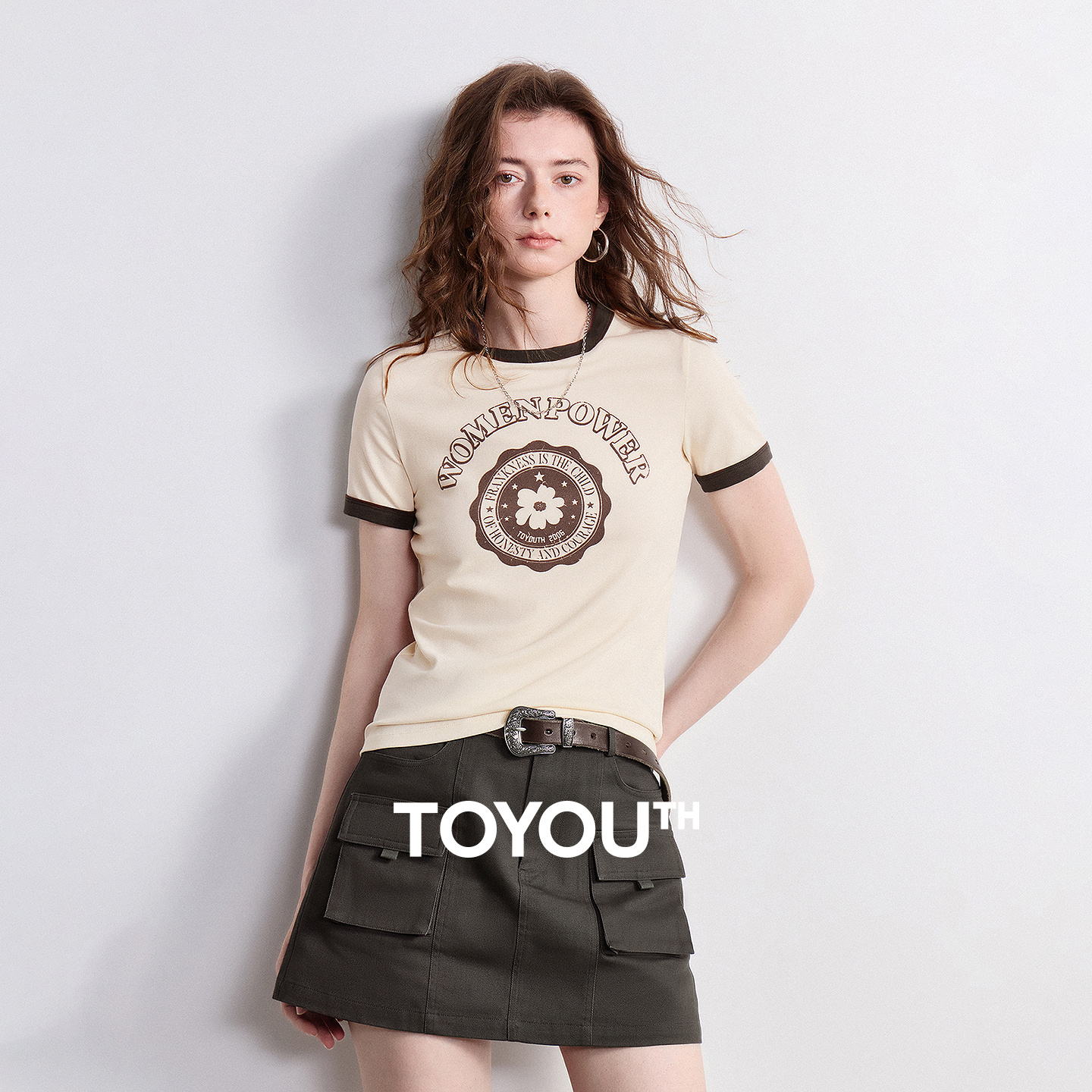 TOYOUTH Dames T-shirt 2026 Zomer Nieuw Cool Feeling Lyocell Katoen Amerikaanse Retro Letter Bloem Slim Fit Top