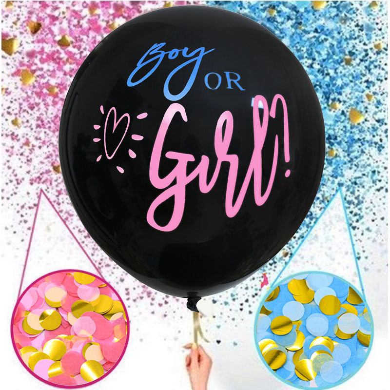 1Set 36 ''Giant Jongen Of Meisje Zwarte Latex Ballon Blauw Roze Confetti Baby Douche Globos Geslacht Onthullen Party decoratie Benodigdheden