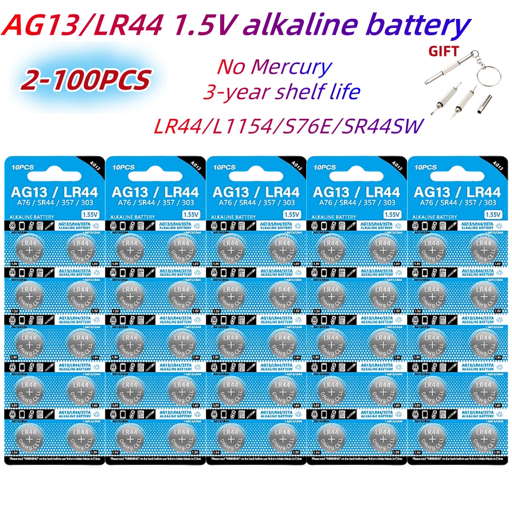 НОВЫЙ 2-100 шт. LR44 AG13 батарейка-таблетка 1,5 В 357 SR44 LR1154 батарейки-таблетки RW82 SR1154 SP76 для часов, игрушек, пульта дистанционного управления