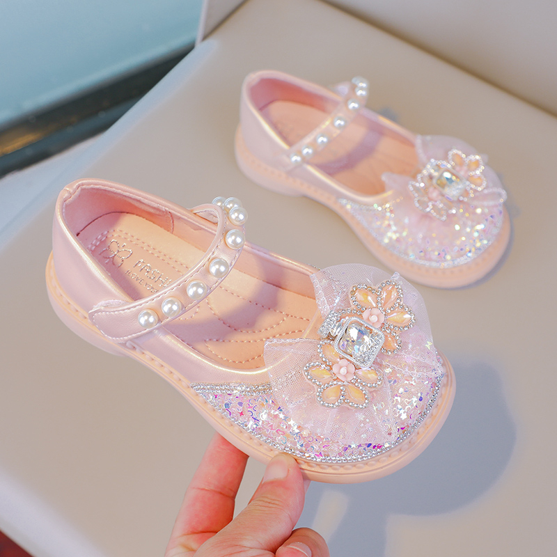 Zapatos planos suaves con lazo cómodo y ligero para niños, zapatos informales elegantes con perlas de princesa a la moda para primavera y otoño, superventas